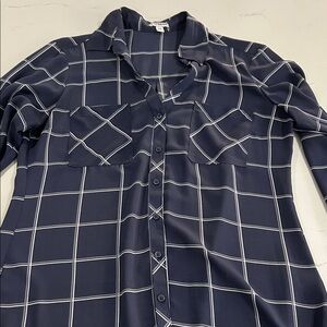 Express Navy and White Plaid Women's Blouse